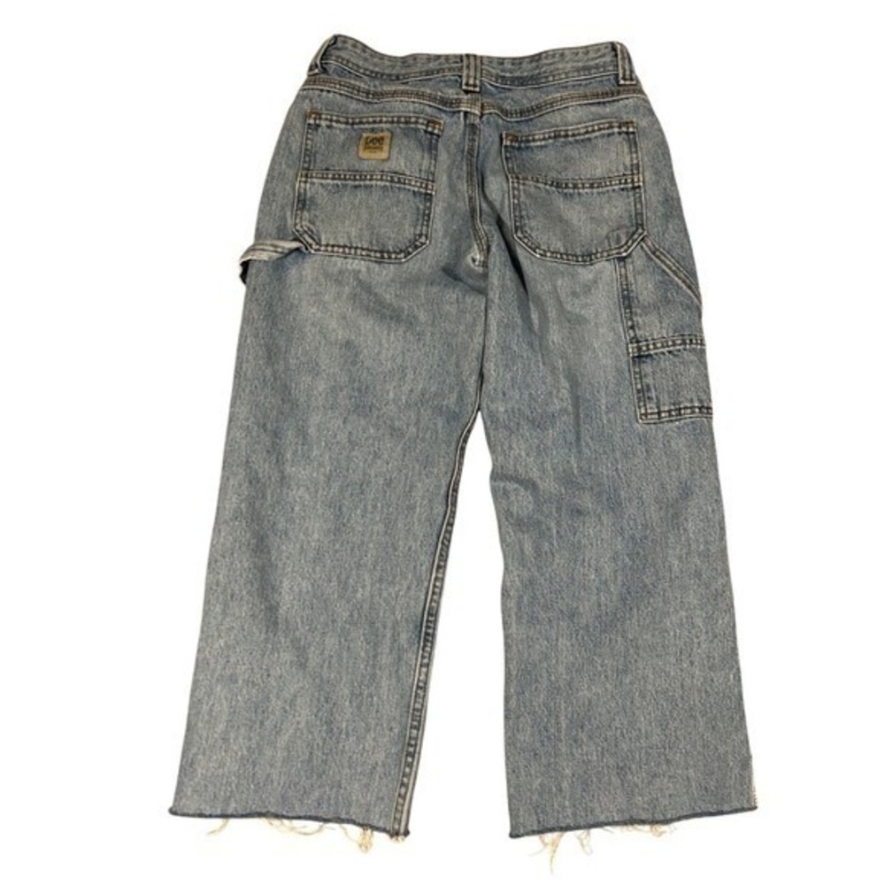 Y2K Vintage Lee Carpenter Jeans Women Distressed Raw Hem Light Wash Crop Pants 6